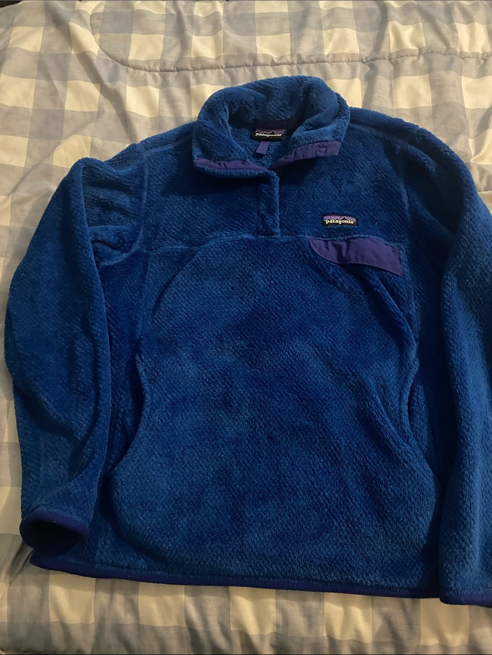 Patagonia Royal Blue Kids Fleece Pullover with Contrast Trim